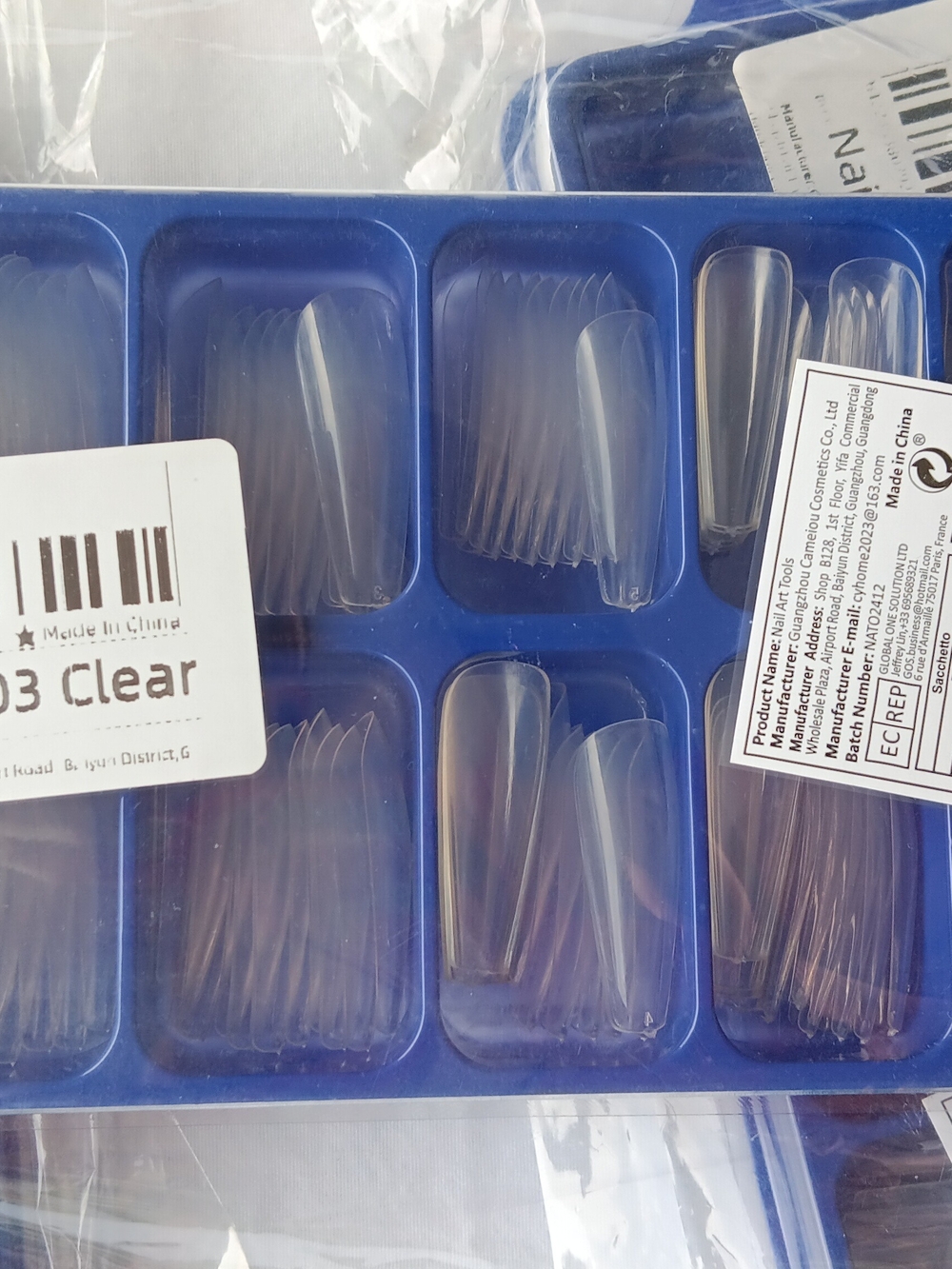 10 Compartment Full Cover Clear Coffin Nail Tips, Lot Of 3, Acrylic Nail Tips